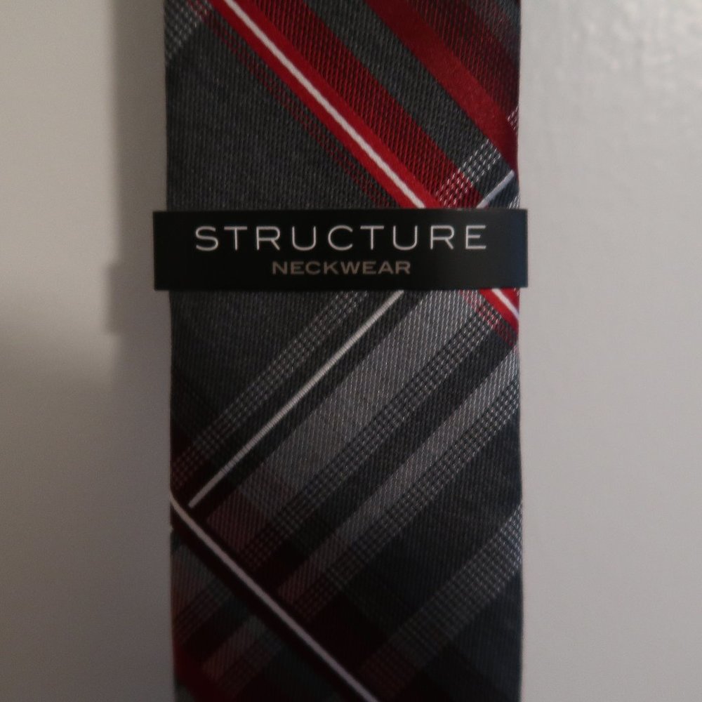 Structure red grey white neck tie NWT